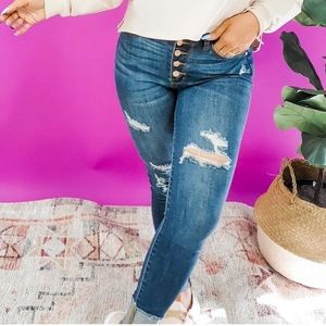 Judy Blue Rose Gold Button Up Skinny Jeans
